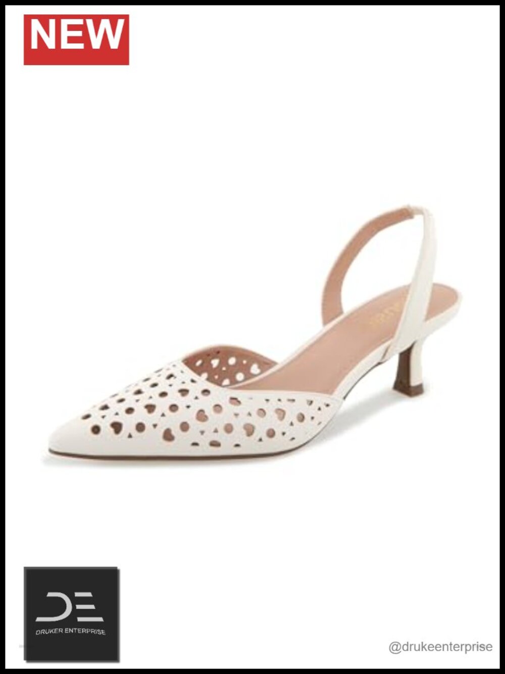 Kensie Women's Ocean White PU Pointed Toe Kitten Heel Slip-On Pumps